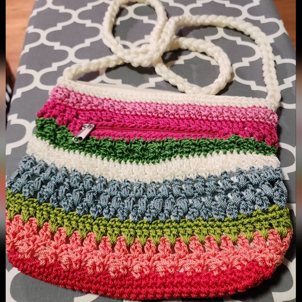 Croft & Barrow Crochet Purse Rainbow Tote Braided Crossbody Strap Boho Bag